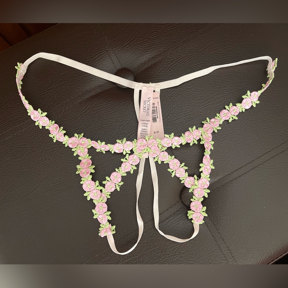 Victoria's Secret Pink and Green Floral Lace Thong